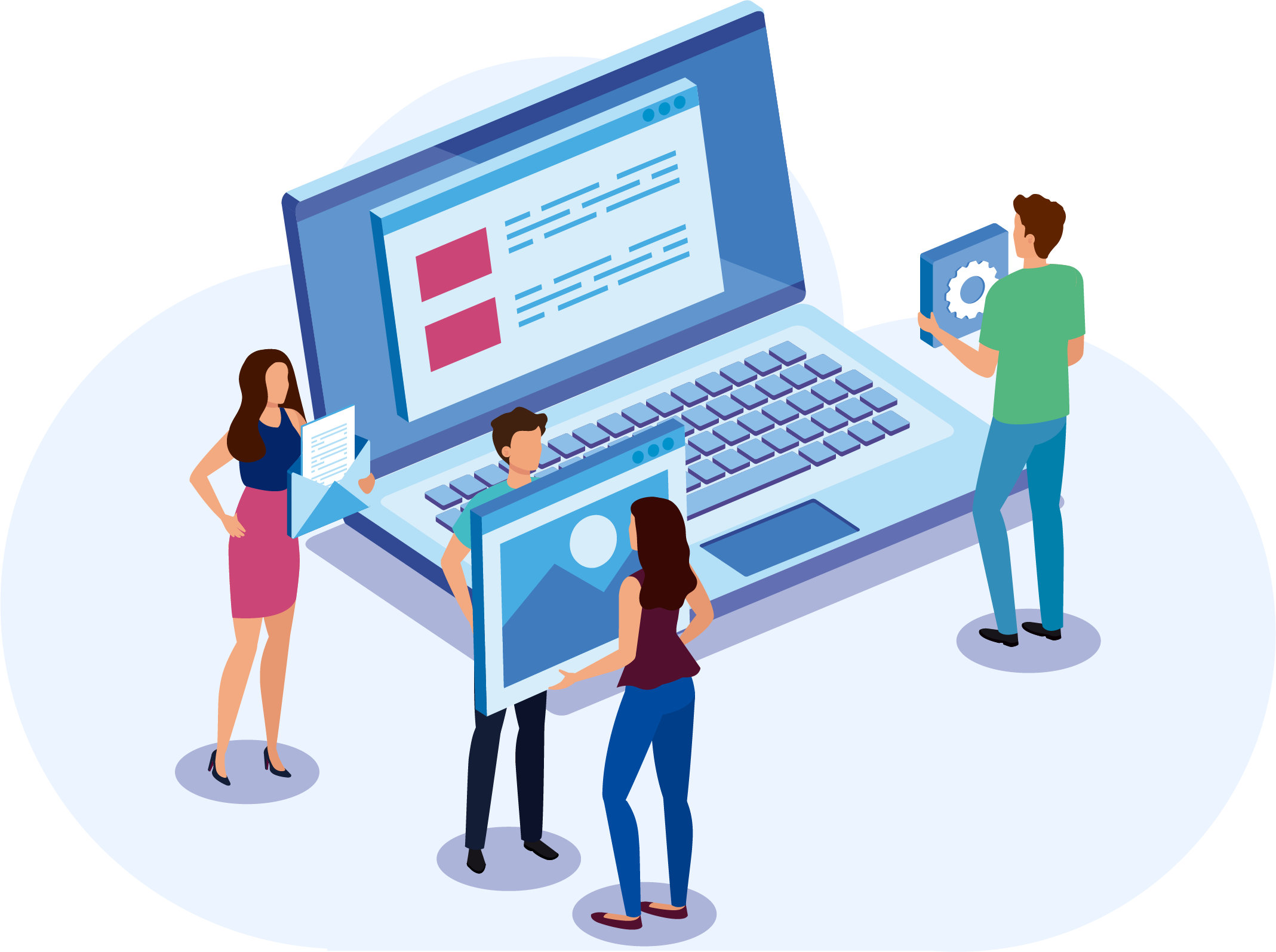 複数人が新しいシステムをスムーズに操作している様子